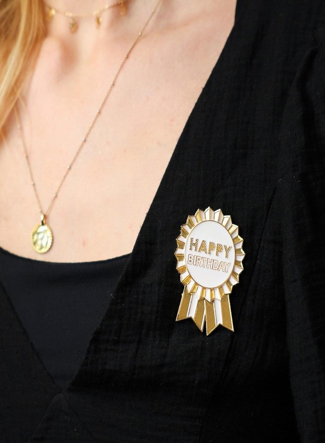 Talking Tables Happy Birthday Metal Birthday Badge Gold White Enamel Rosette Reusable Wearable Accessory for Girls Women Teens Perfect for 16th 18th 21st Celebrations 1.77 Inches - Image 2